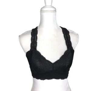 Free People Intimately black flower lace triangle bra bralette racerback small